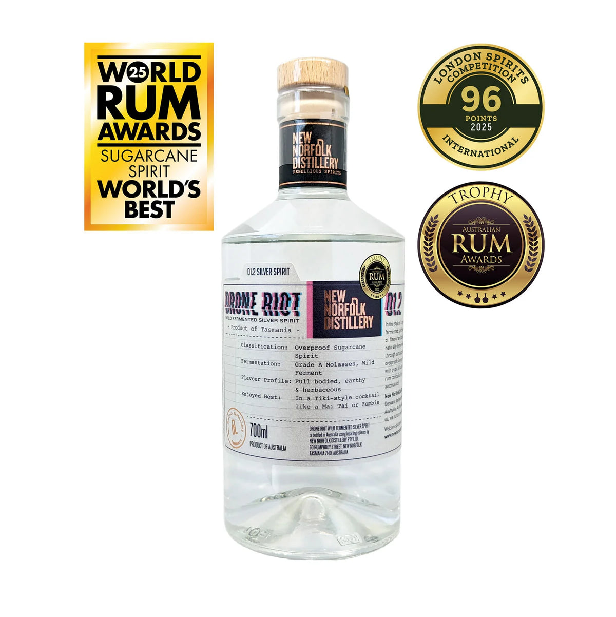Rodeny Cane Riot Drone Riot Wild Cane Spirit 'New Norfolk Tasmanian Distillery' 700ml ...