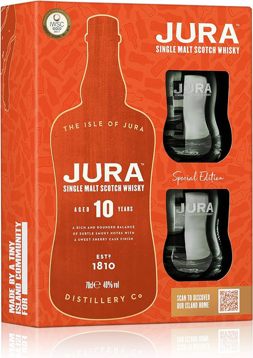 Isle of Jura 10yo 700ml Whisky + 2 Glasses Gift Pack