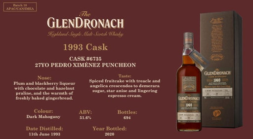 The Glendronach Batch 18 Cask #6735 1993 Pedro Ximenez Sherry 27 Year Old 700ml